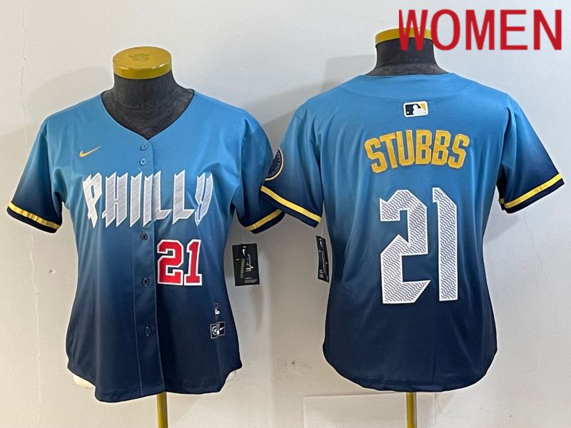 Women Philadelphia Phillies 21 Stubbs Blue City Edition 2024 Nike MLB Jersey style 3
